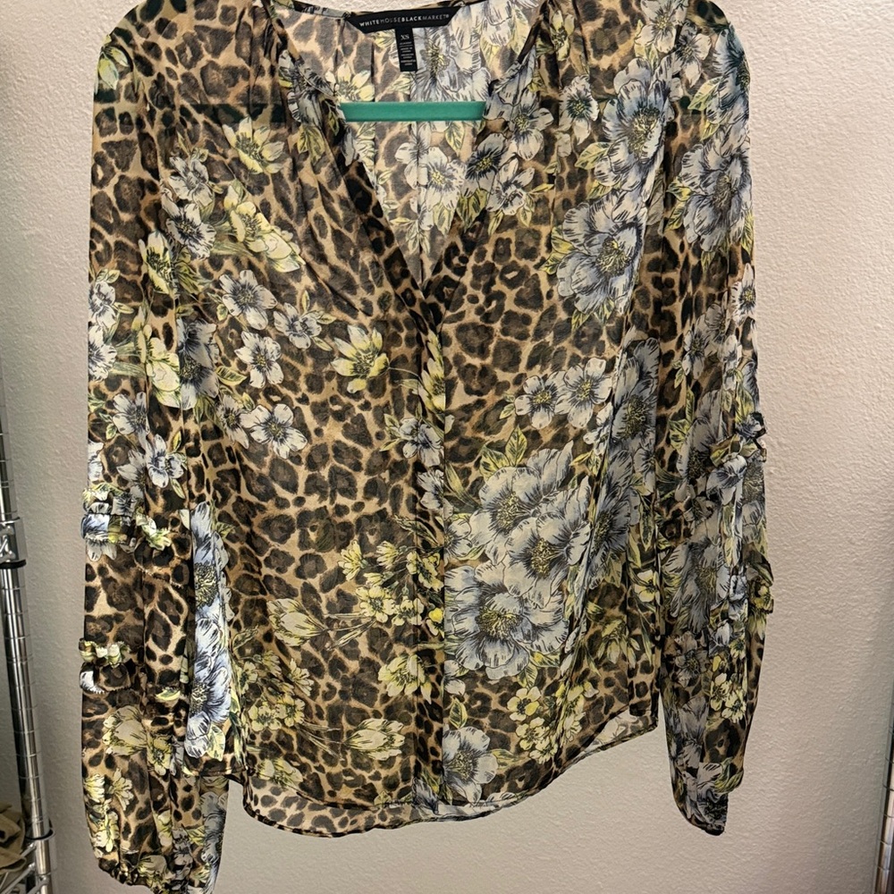 White House Black Market Leopard Floral Blouse